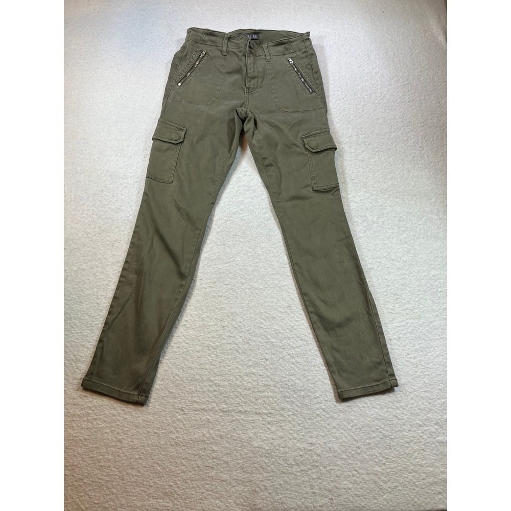 Level 99 Green Utility Cargo Pants Women Size 27 Slim Straight Olive Drab Zip